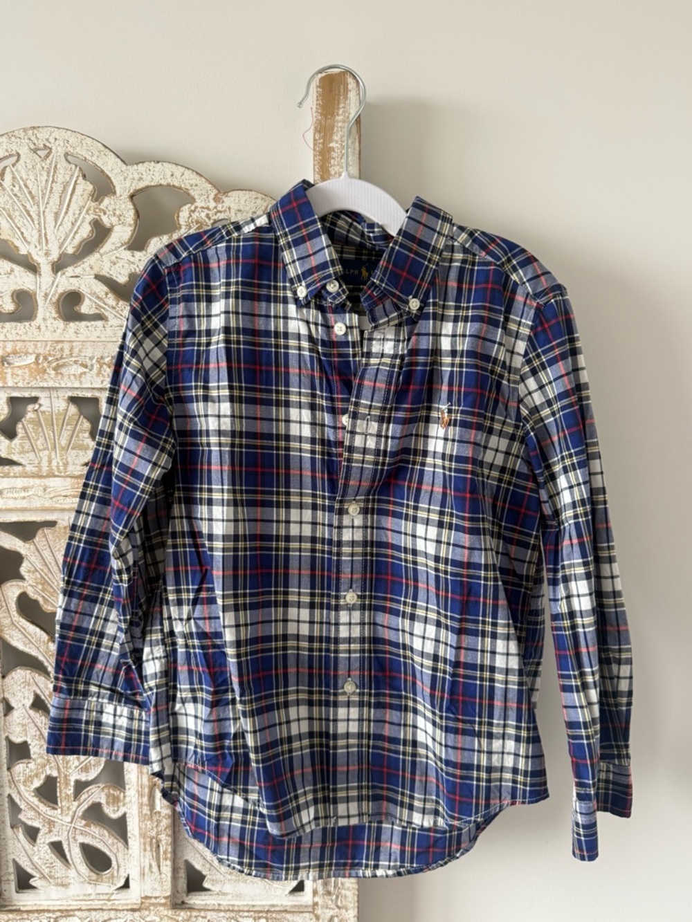 Ralph Lauren Blue White and Red Plaid Button-Up Shirt
